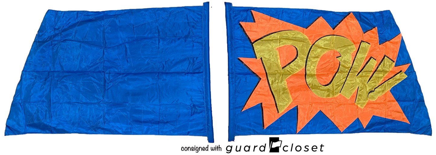 12 Blue Orange Double Sided "Pow" Comic Superhero Flags