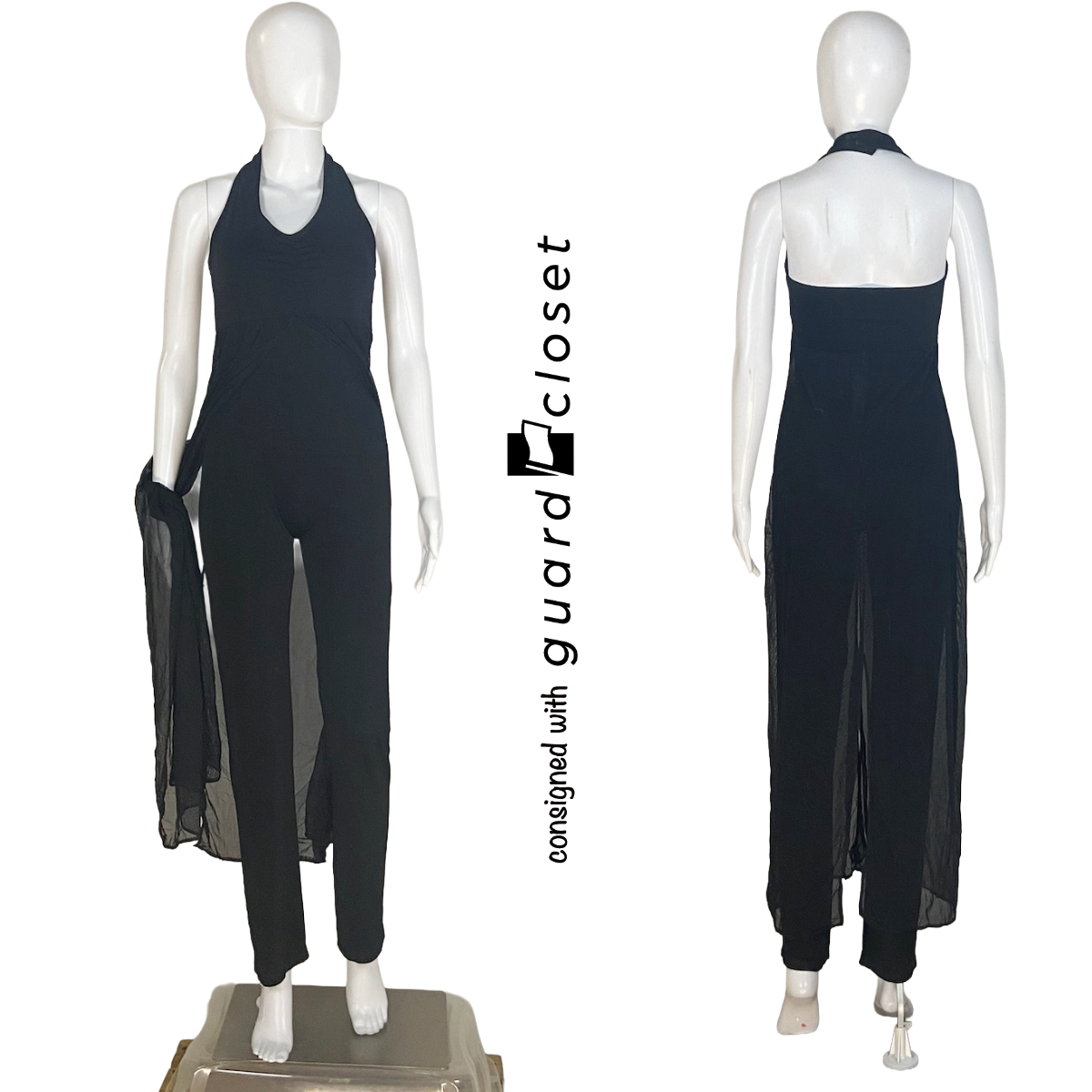 8 Solid Black Halter Skirted Unitards