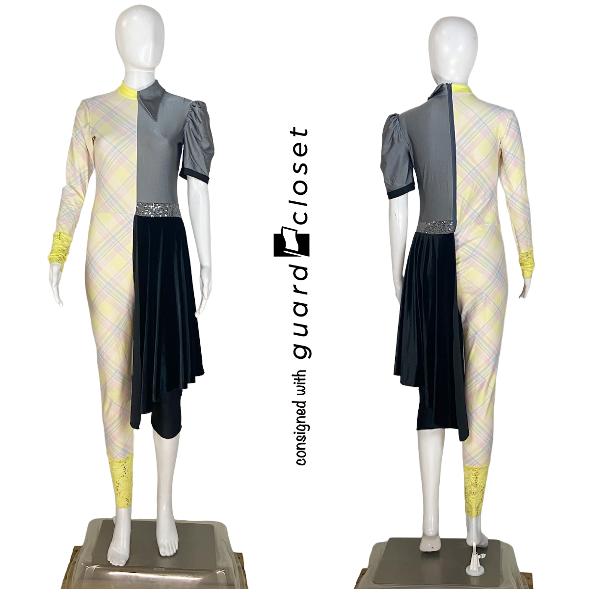 17 Pastel Yellow Black Gray Unitards