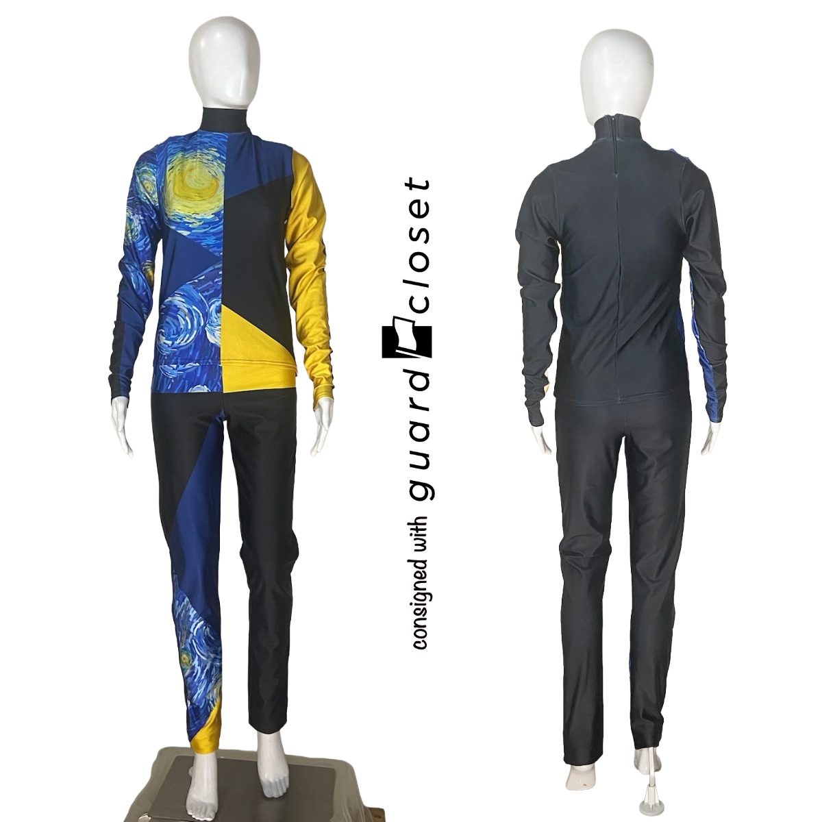 16 Blue Yellow Black Starry Night Art 1/4 Zip Back Tops and Adjustable Bib Pants by McCormicks