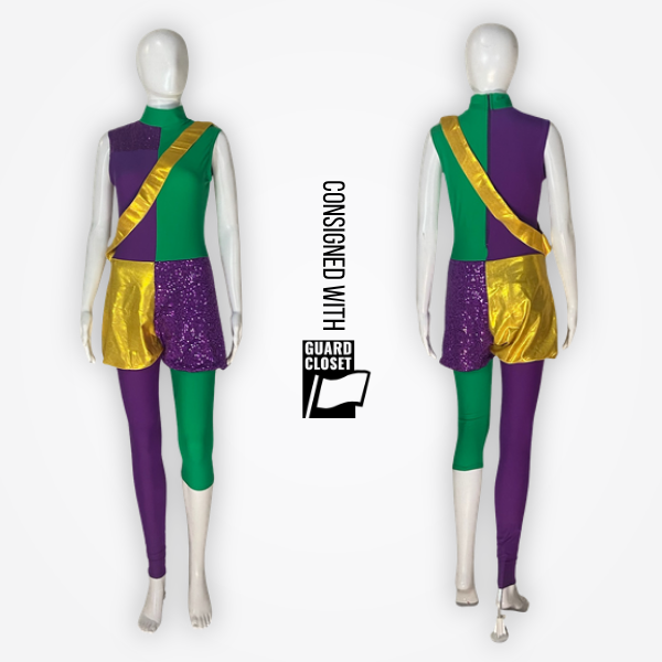 Green Purple Yellow Sleeveless Asymmetrical Leg Unitards | guardcloset | Set of 15