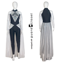 Load image into Gallery viewer, 12 Black Silver Long Sleeve Skirted Unitards by Creative Costuming & Designs