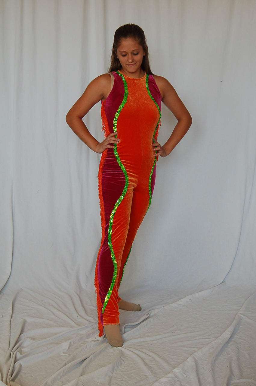 32 orange red green sleeveless unitards