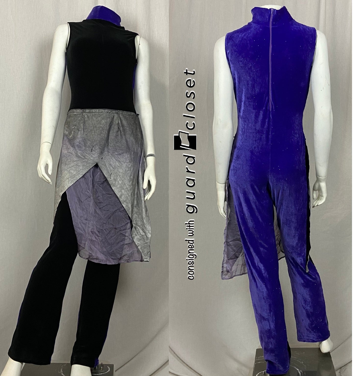 7 black purple uniforms with gray apron