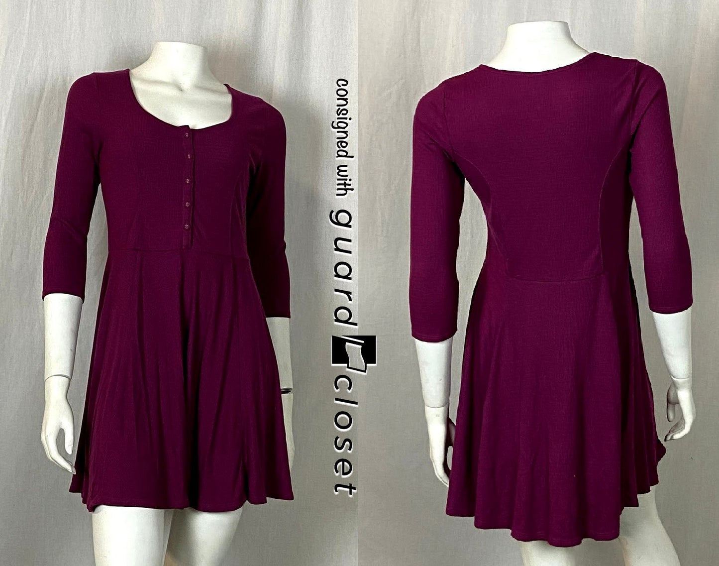 10 Maroon Rib Knit 3/4 Sleeve Dresses