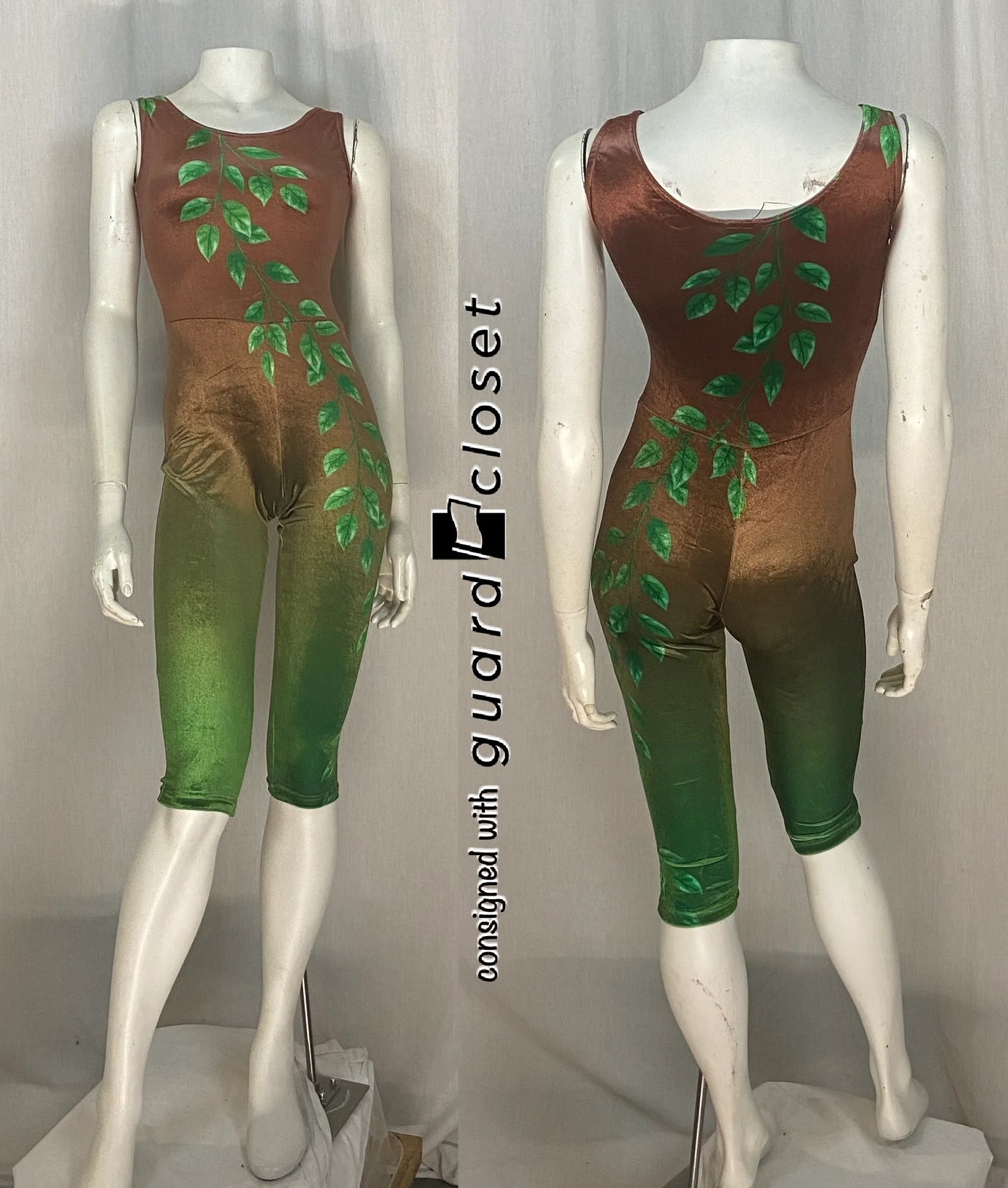 30 brown green leaf earth nature sleeveless capri unitards + 17 green mesh pull on skirts Showday Designs