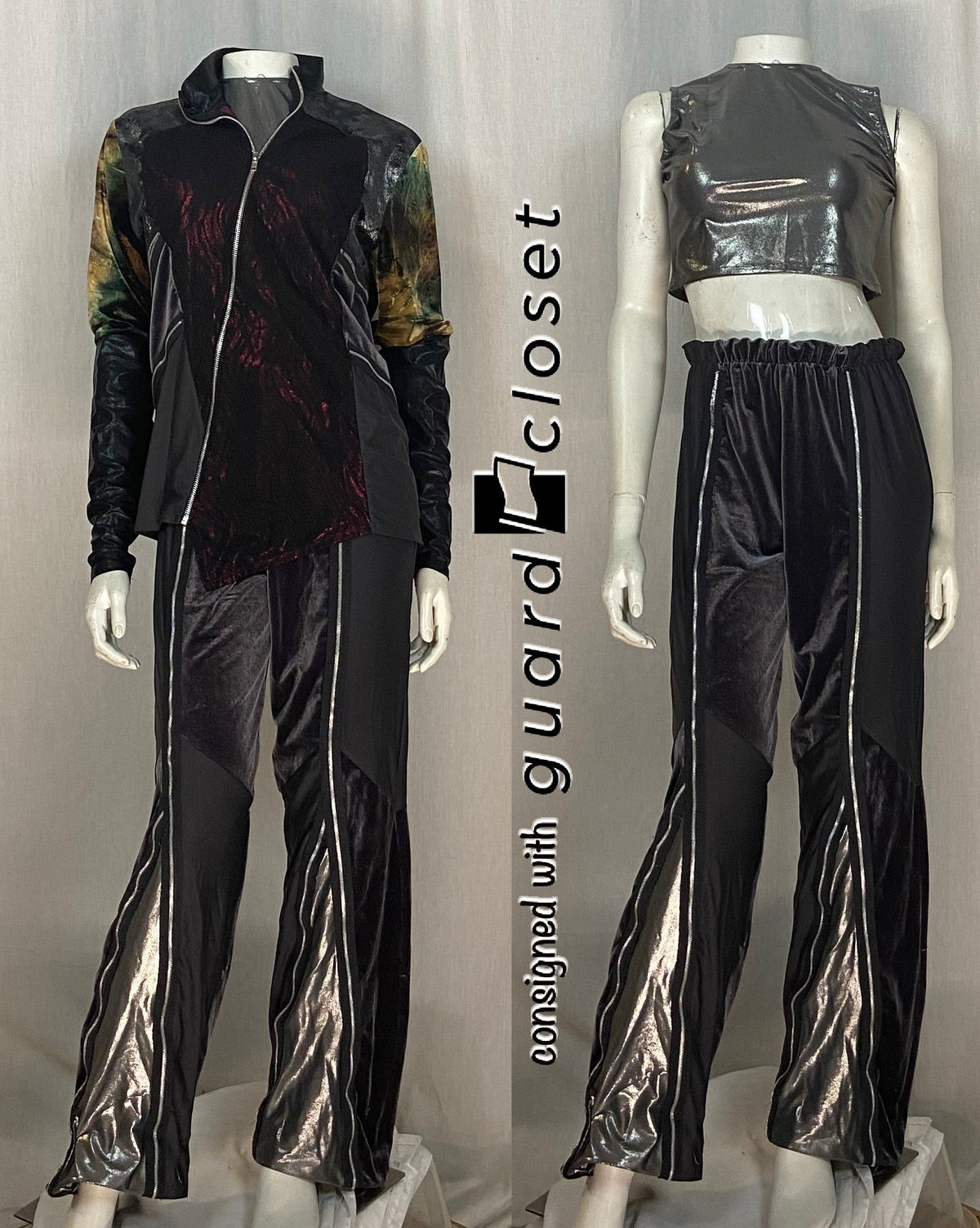 26 gray pants + 29 silver tops + 27 gray multicolor zip up jackets Creative Costuming & Designs