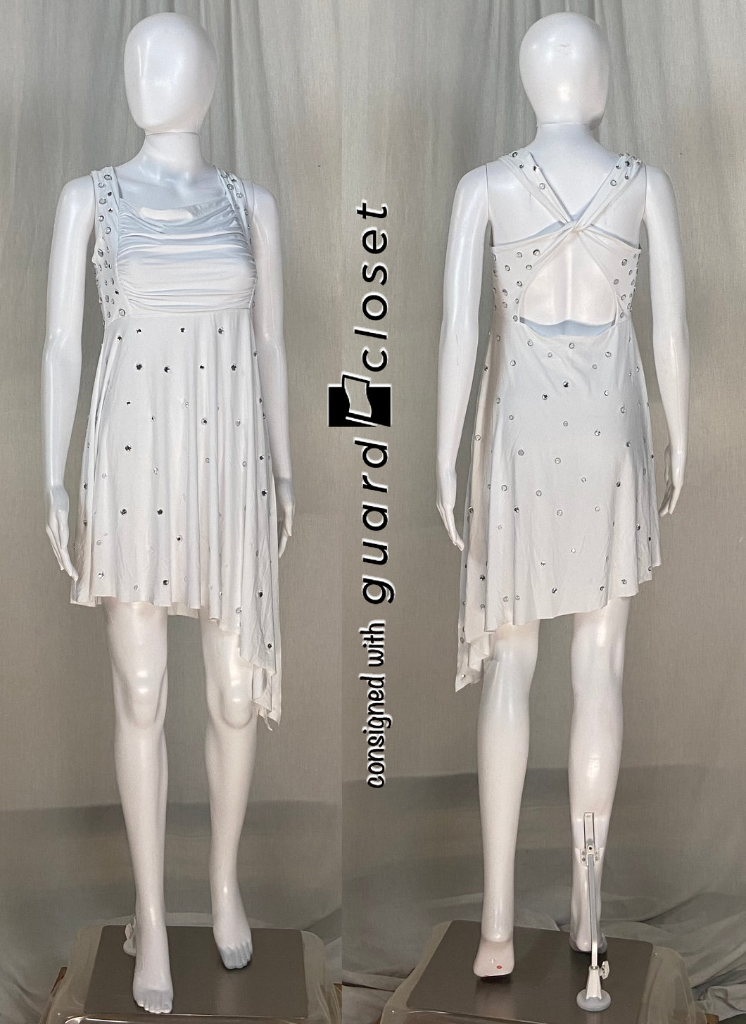 21 white cross back Natalie Dance Wear dresses with rhinestones