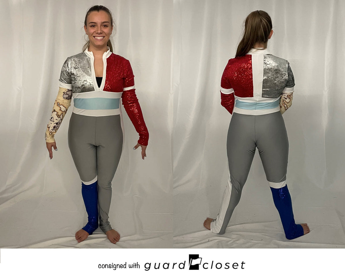 7 gray red blue white tan map unitards by Creative Costuming & Designs