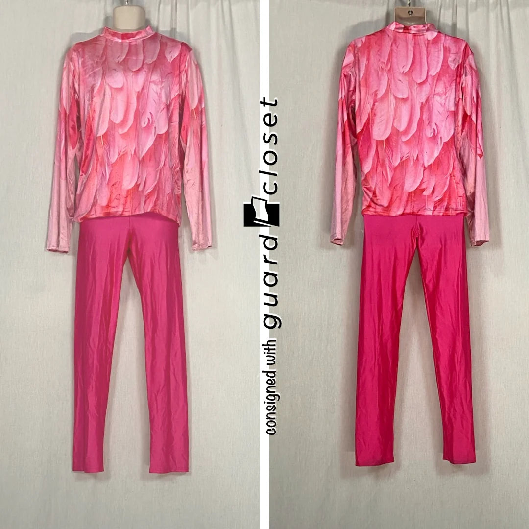 9 Female + 3 Male Hot Pink feathers Leaves Showday Designs Unitards