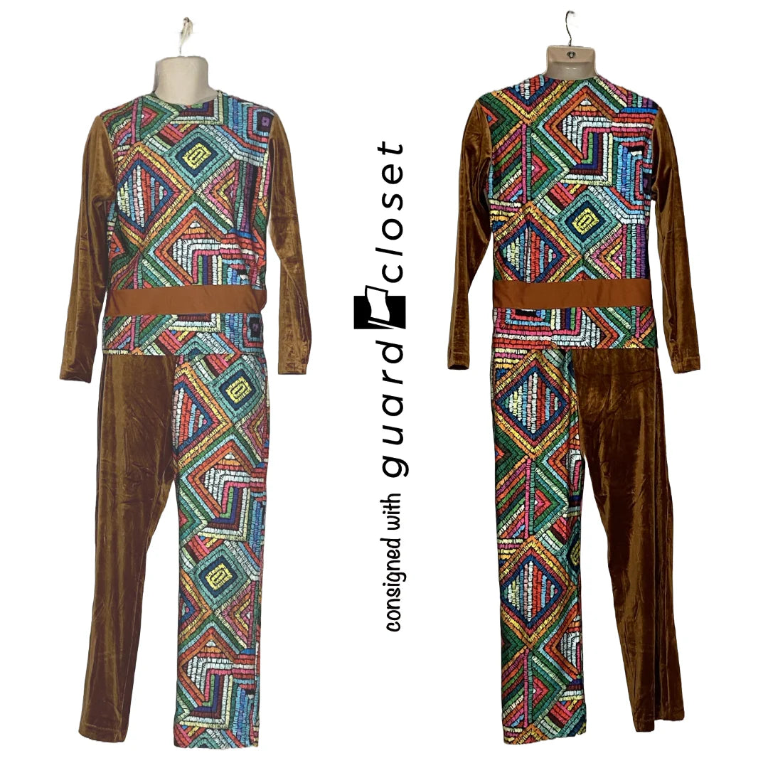 8 Female + 1 Male Brown Multicolor Skirted Capri Unitards Avant Guard