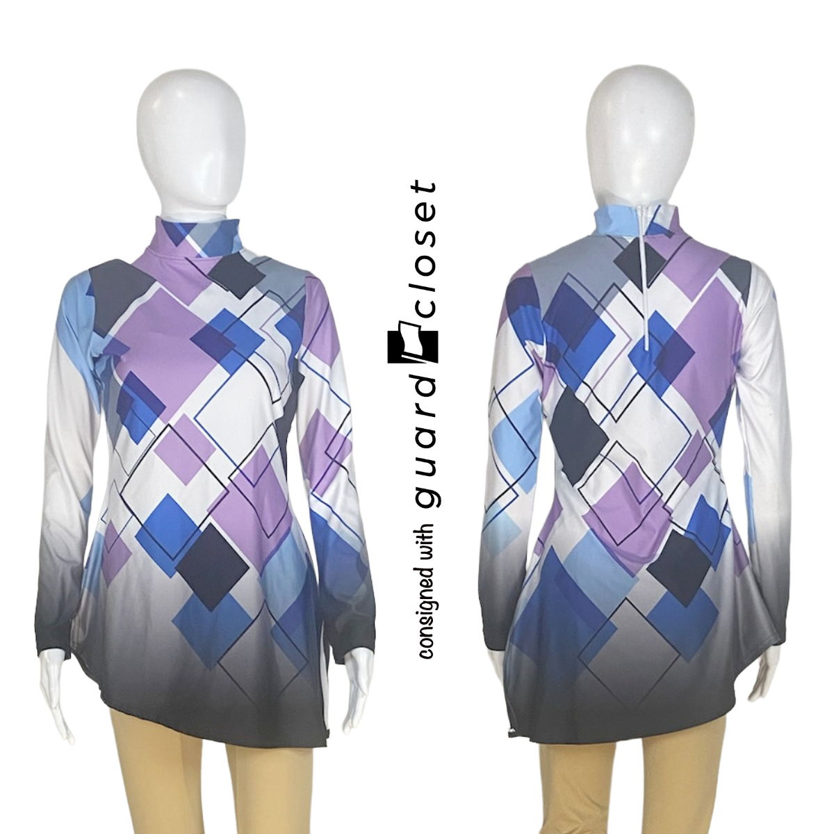 12 Blue Black Purple Argyle Diamond Motif Tunics by StylePlus