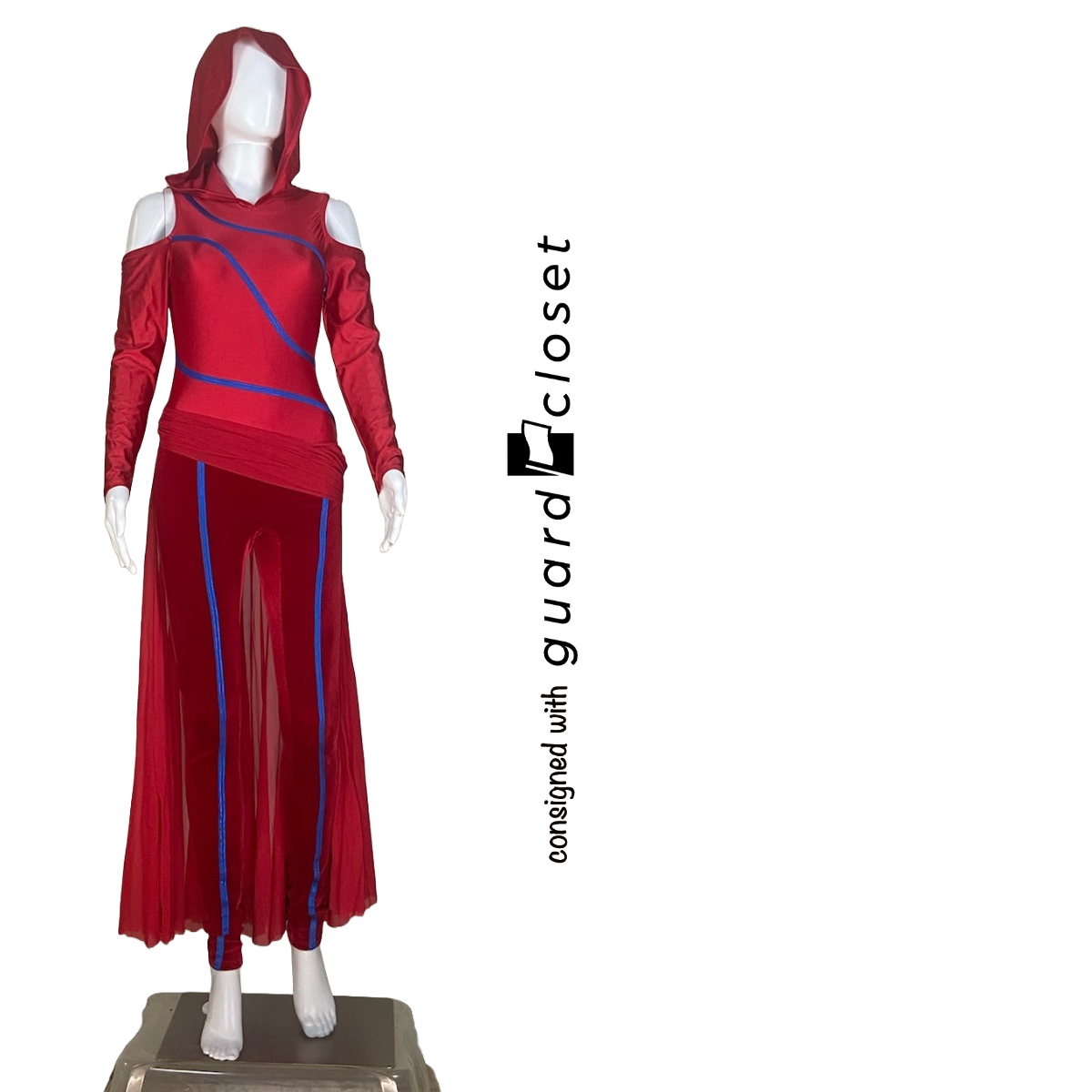 14 Long Sleeve Red w/ Blue Piping Hooded Skirted Unitards by Creative Costuming & Designs