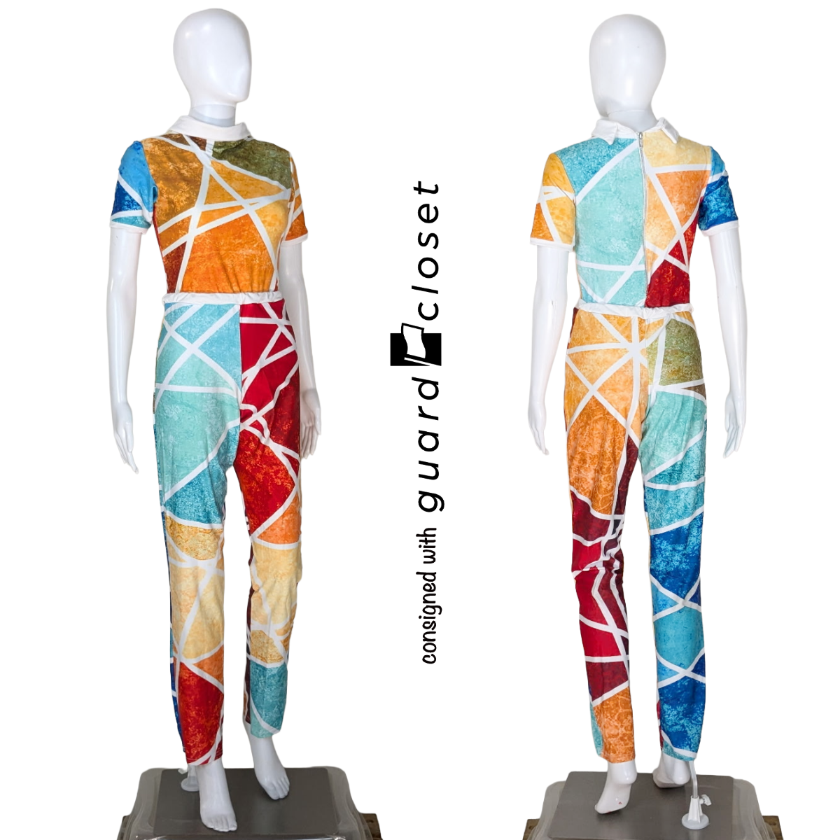 20 Multicolor Angular Shattered Glass Short Sleeve Unitards by F. J. Miller