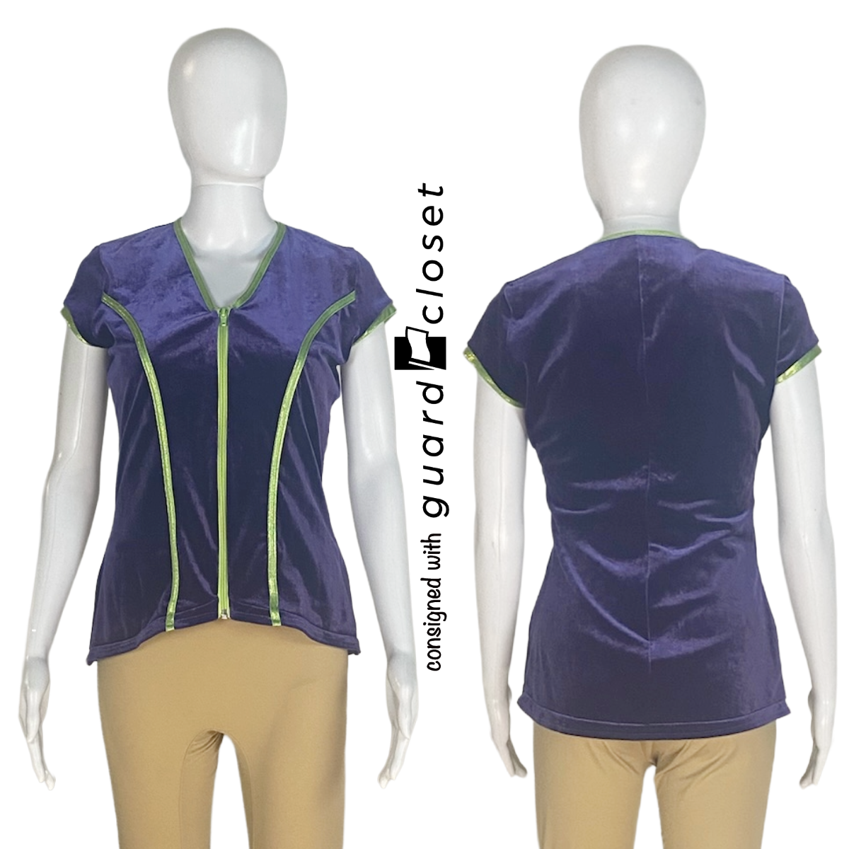 24 Purple Lime Green Zip Up Short Sleeve Tops by Creative Costuming & Designs