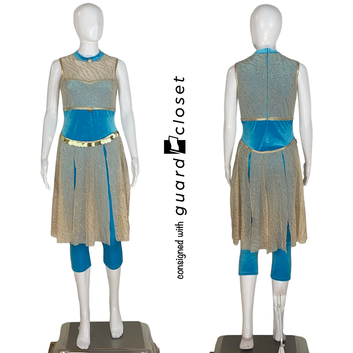 16 Aqua Tan Gold Capri Sleeveless Unitards by Dance Sophisticates