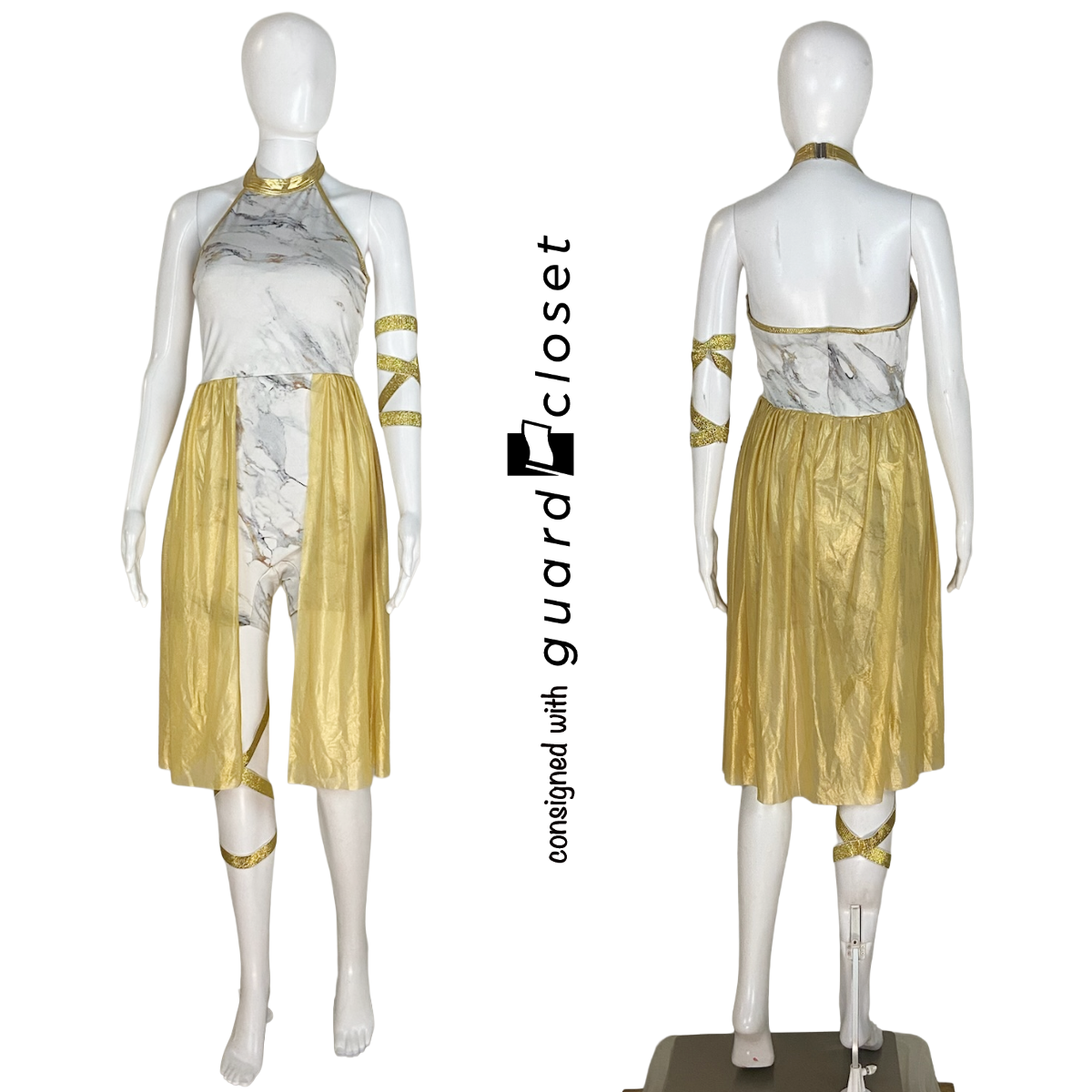 21 Gold White Marble Sleeveless Skirted Rompers