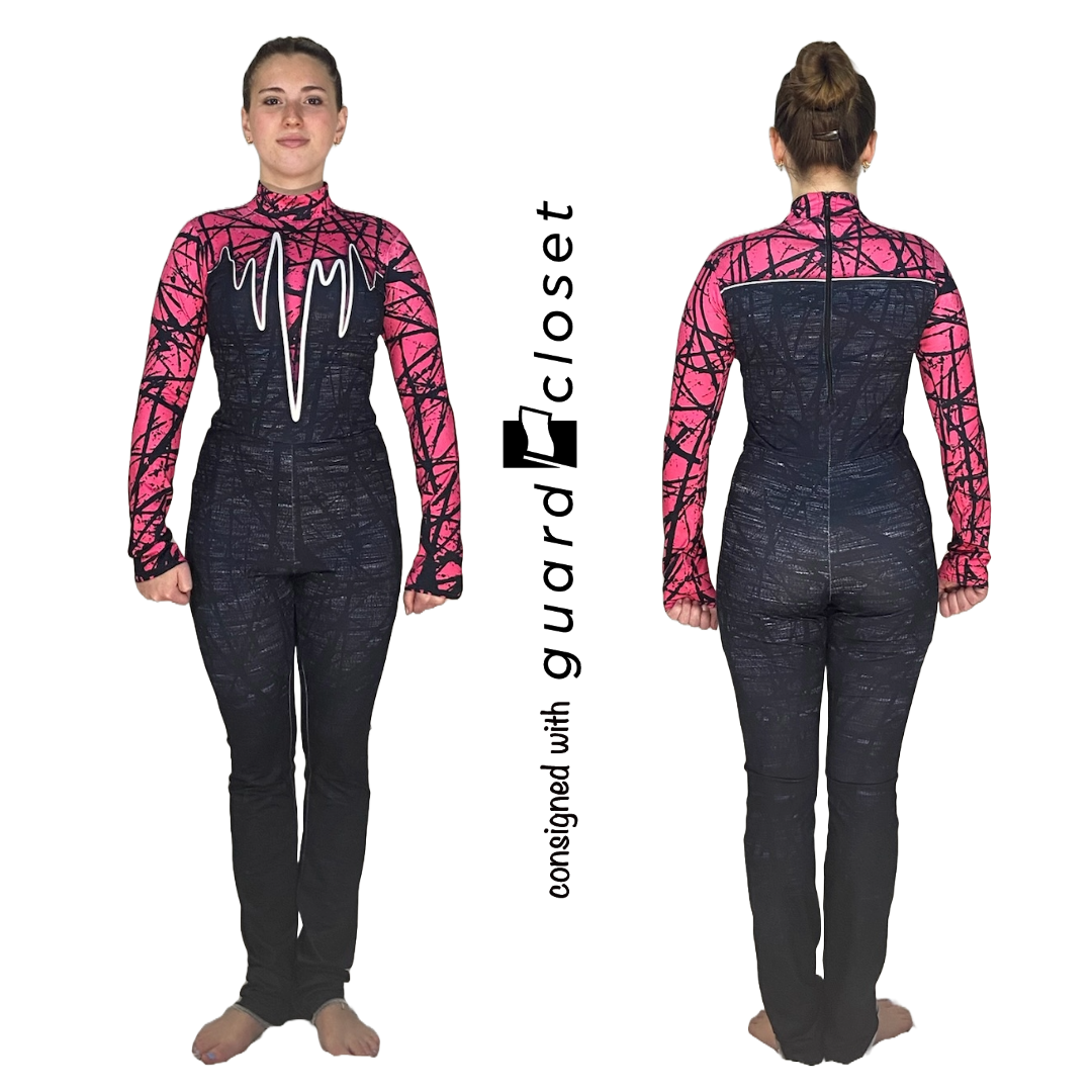 22 Hot Pink Black Pulse Long Sleeve Unitards by Style Plus