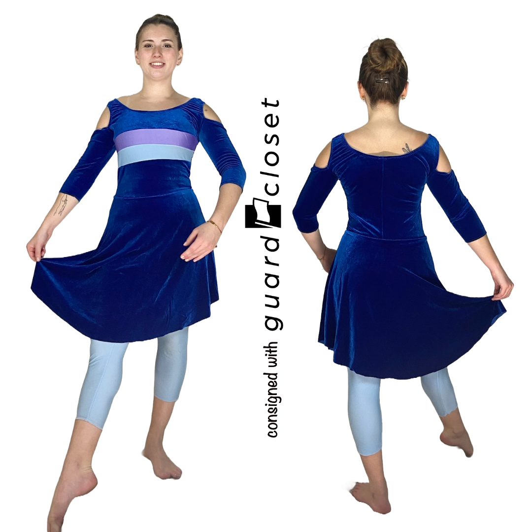 16 blue purple skirted capri unitards