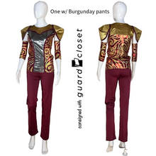 Load image into Gallery viewer, Burgundy Gold Grey Unitard w/ Skirted Back by Georgie Girl