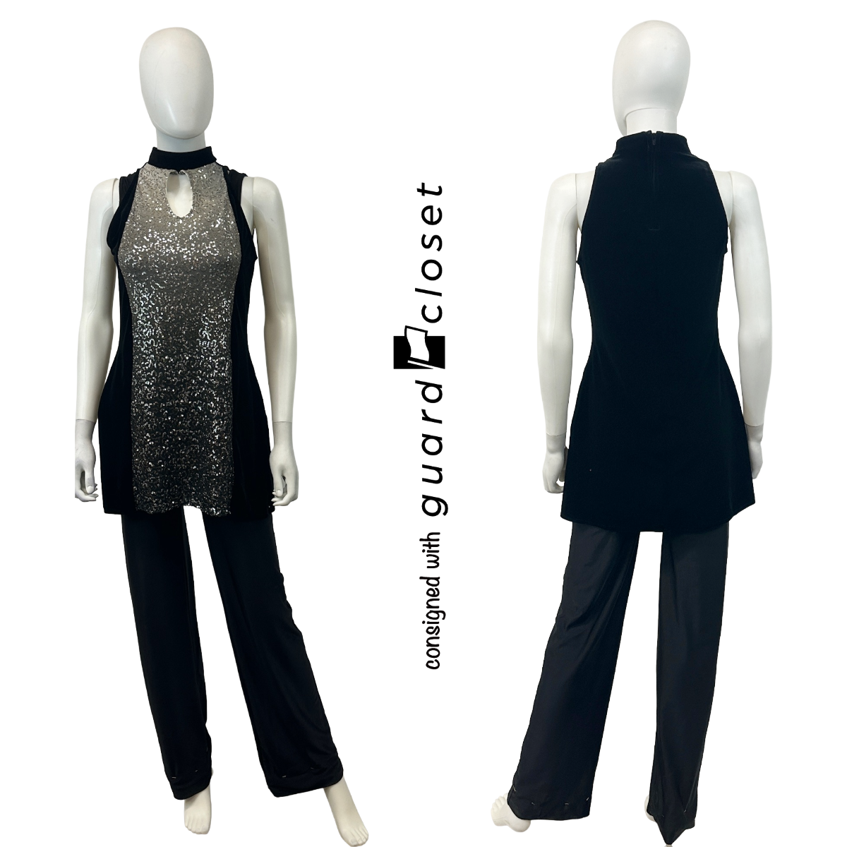 4 Black and gray velvet and sequin tunic tops by Band Shoppe