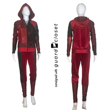 Load image into Gallery viewer, 28 Red Black Bib Unitard & Zip Up Jackets by Creative Costuming & Designs