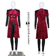 Load image into Gallery viewer, 18 Red Black Damask Long Sleeve Unitard with Coattails by Creative Costuming & Designs
