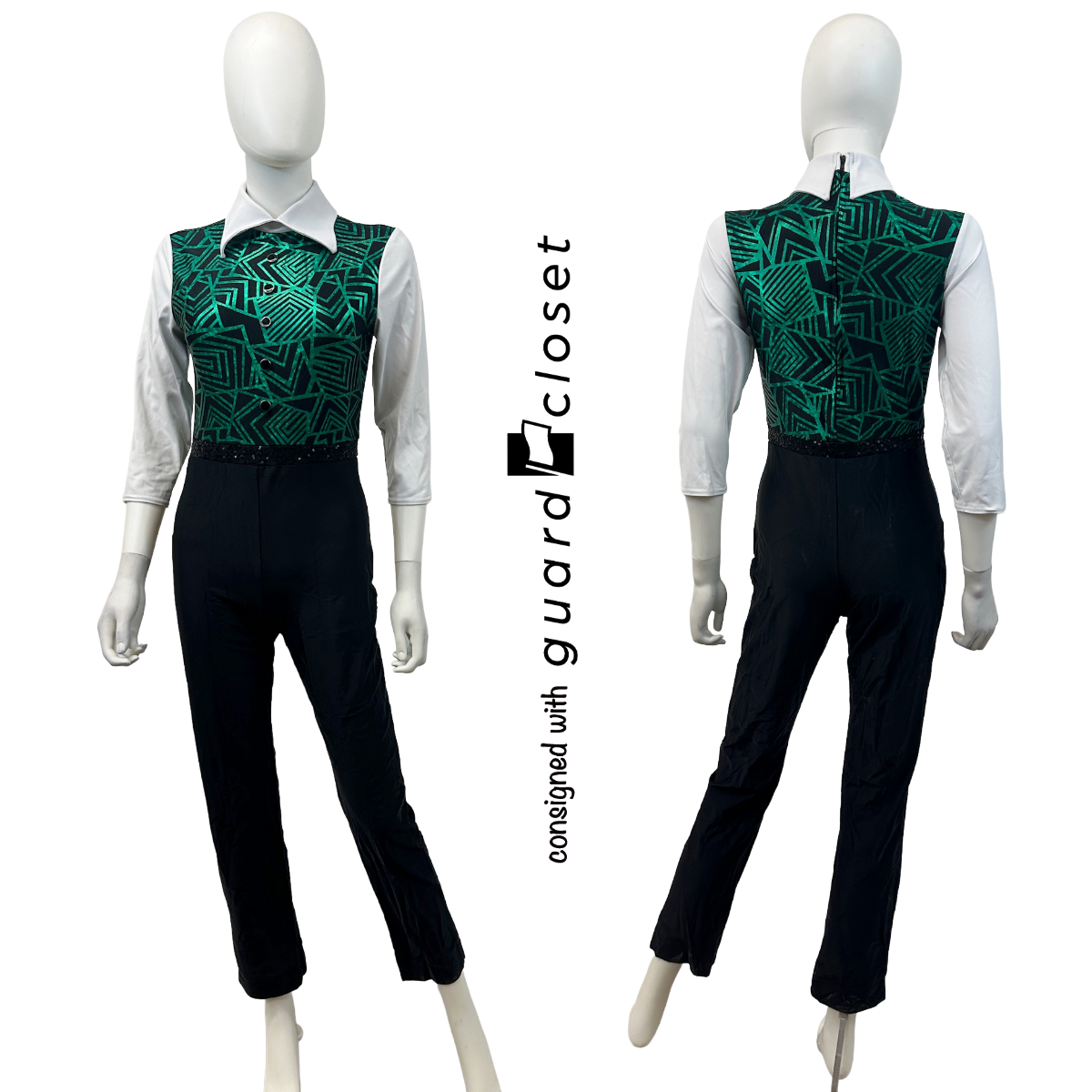 4 Black and green unitard suit with jacket by Band Shoppe