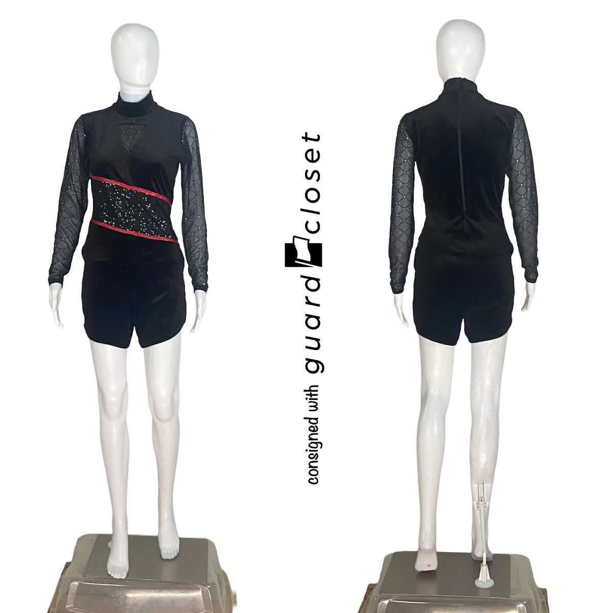 13 Varied Black Unitards and Rompers With Red Accents by Creative Costuming & Designs