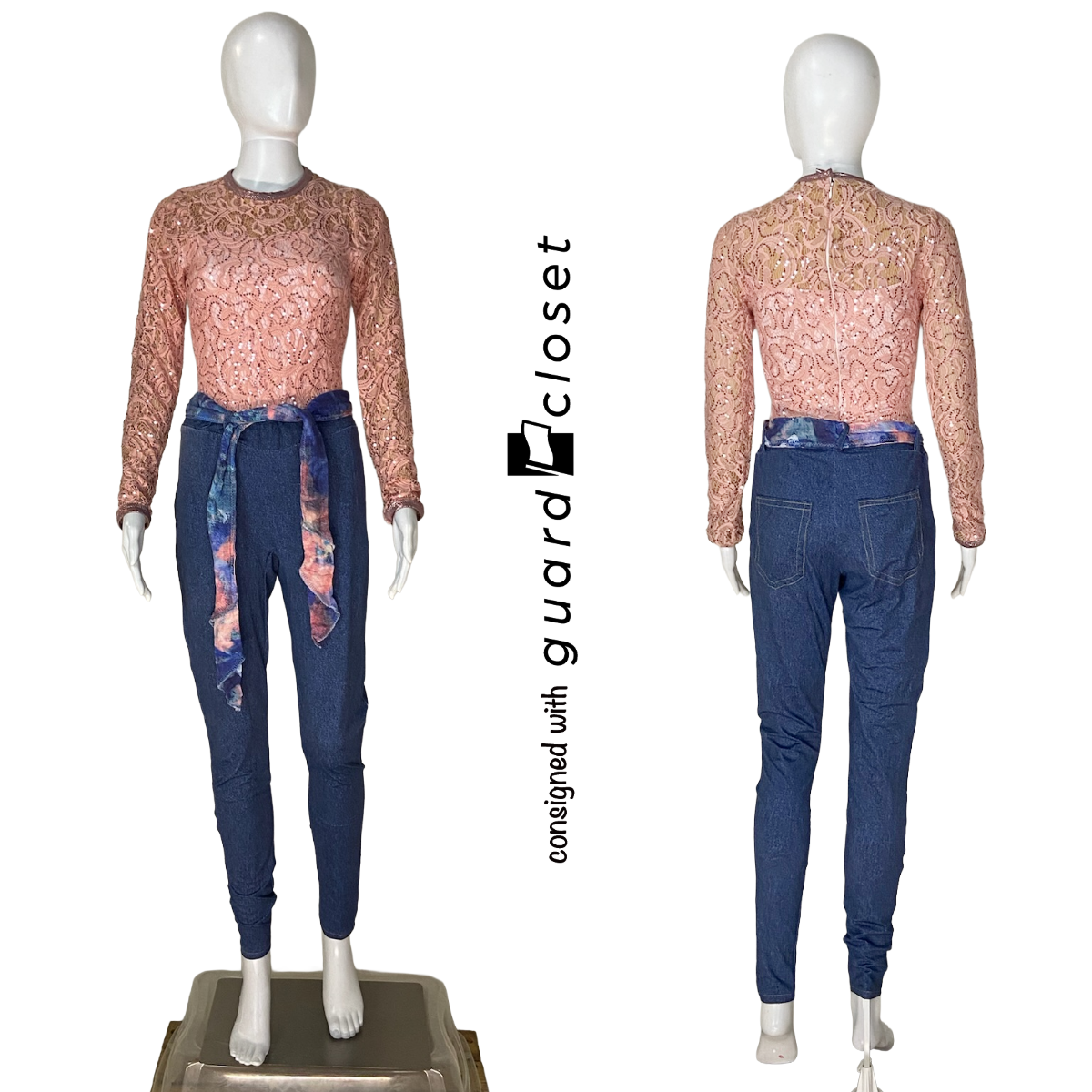 10 Denim and Pink Long Sleeve Unitards