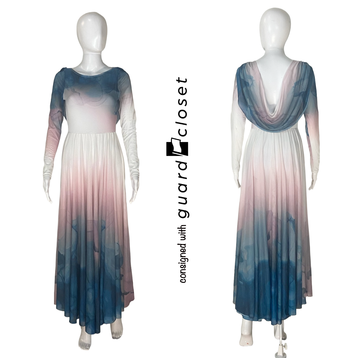 Teal Pink White Abstract Long Sleeve Dresses with Built in Leotard
