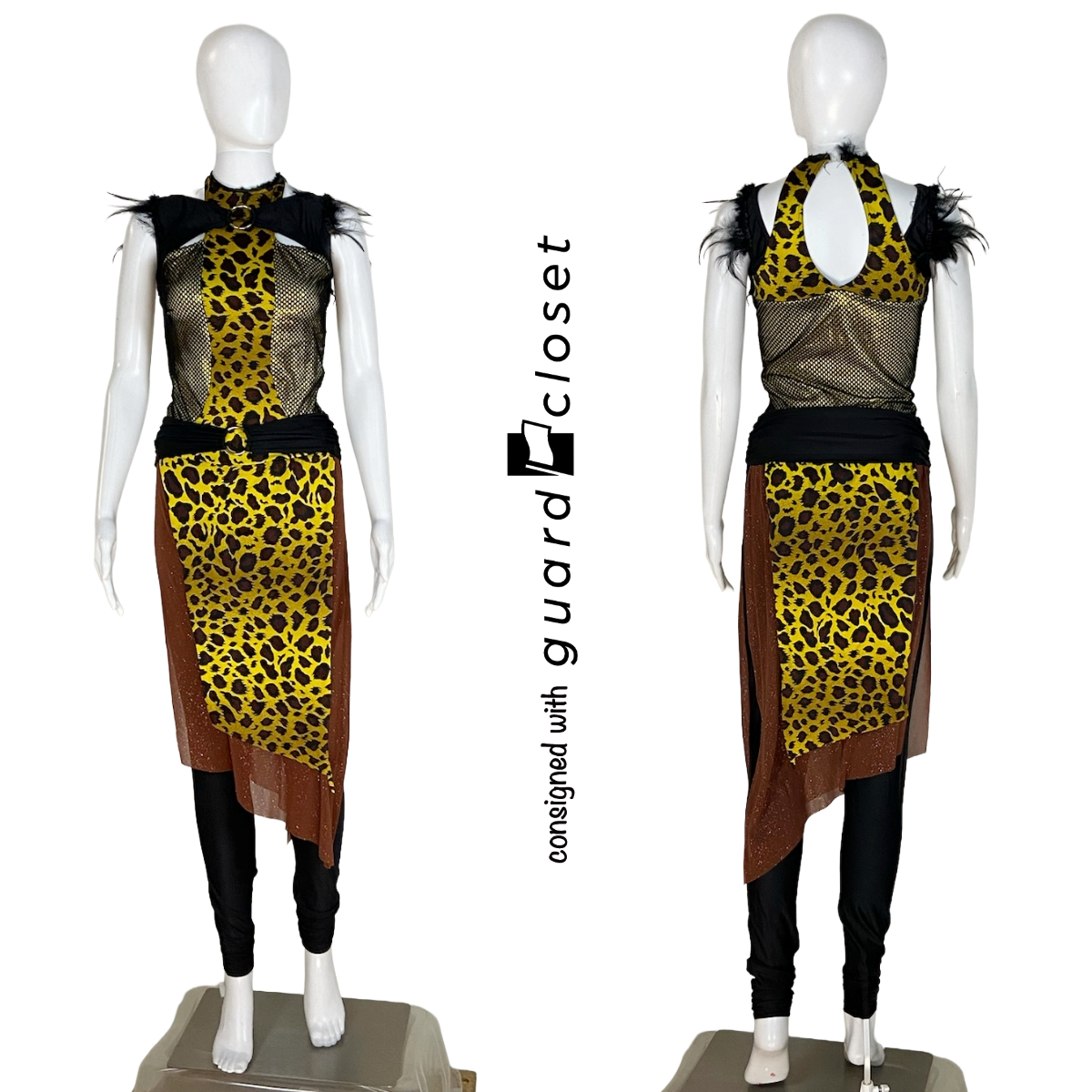 14 Brown Gold Black Animal Print Sleeveless Skirted Unitards by A Wish Come True