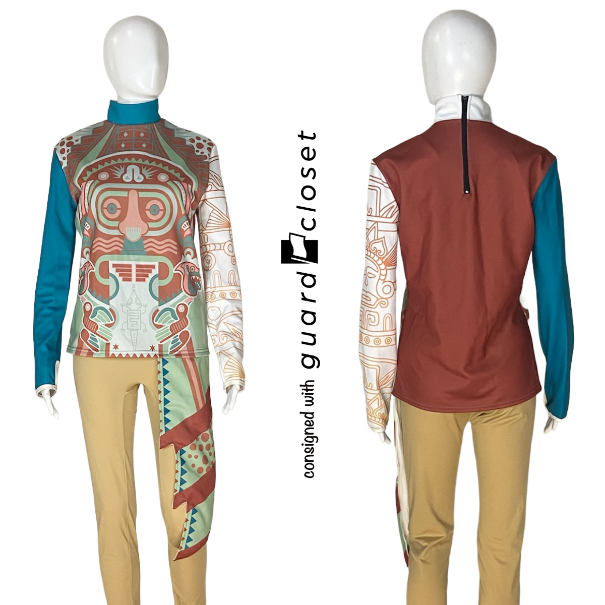 Shades of Green and Brown Aztec Mayan Motif Performance Tops | guardcloset | Set of 12