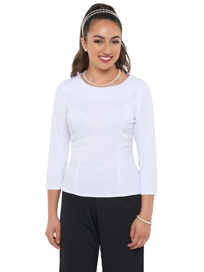 DEMI (Style #2291) - High Scoop Neck 3/4 Sleeve Blouse Cousins Concert Attire