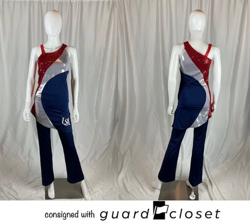 29 Red/silver/blue Red Strapped Sleeveless Tunics W/ Navy Pants Style Plus