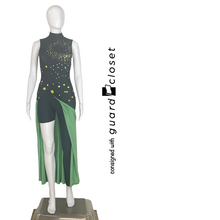 Load image into Gallery viewer, 26 Green and Black Firefly Sleeveless Split Skirt Unitards
