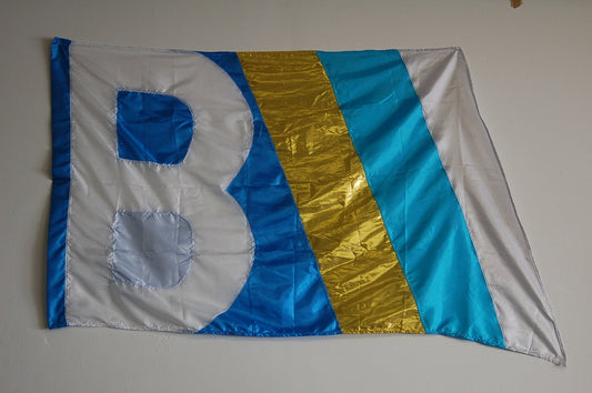 12 white blue gold B Flags