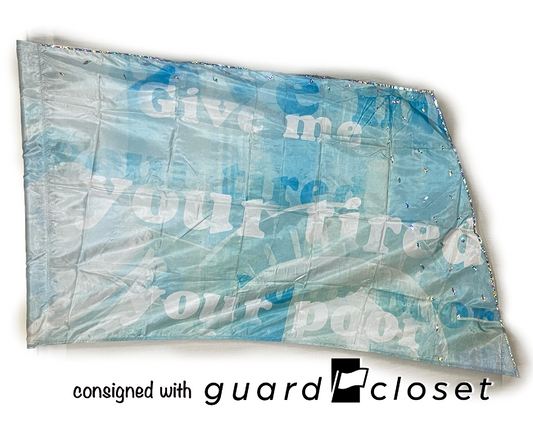 17 total green Statue of Liberty "The New Colossus" text flags by Field & Floor FX