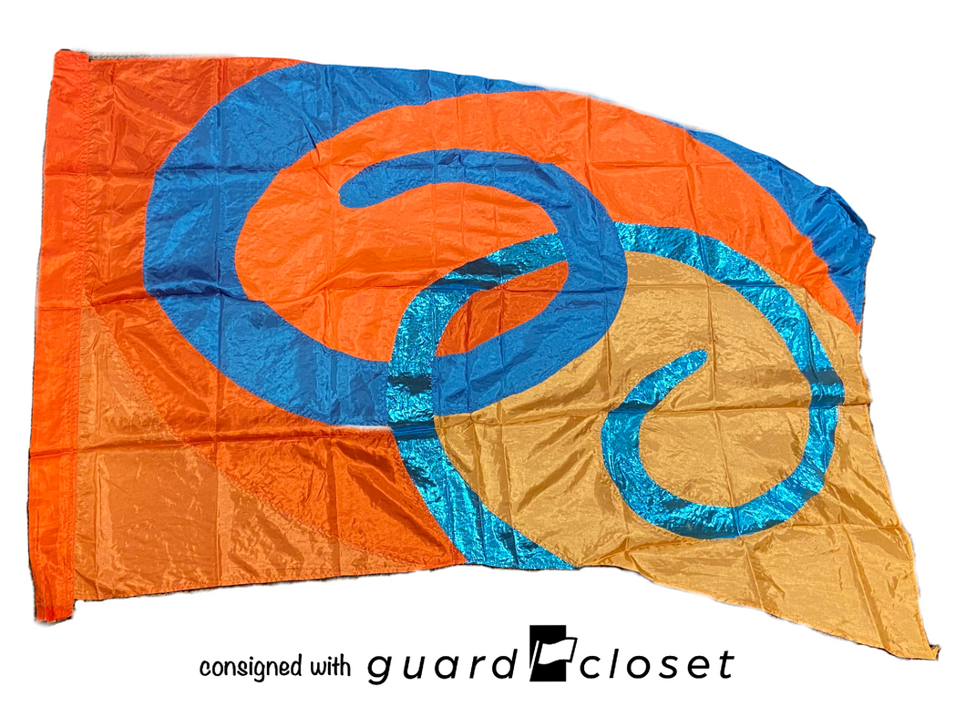 13 orange blue swirl loop flags