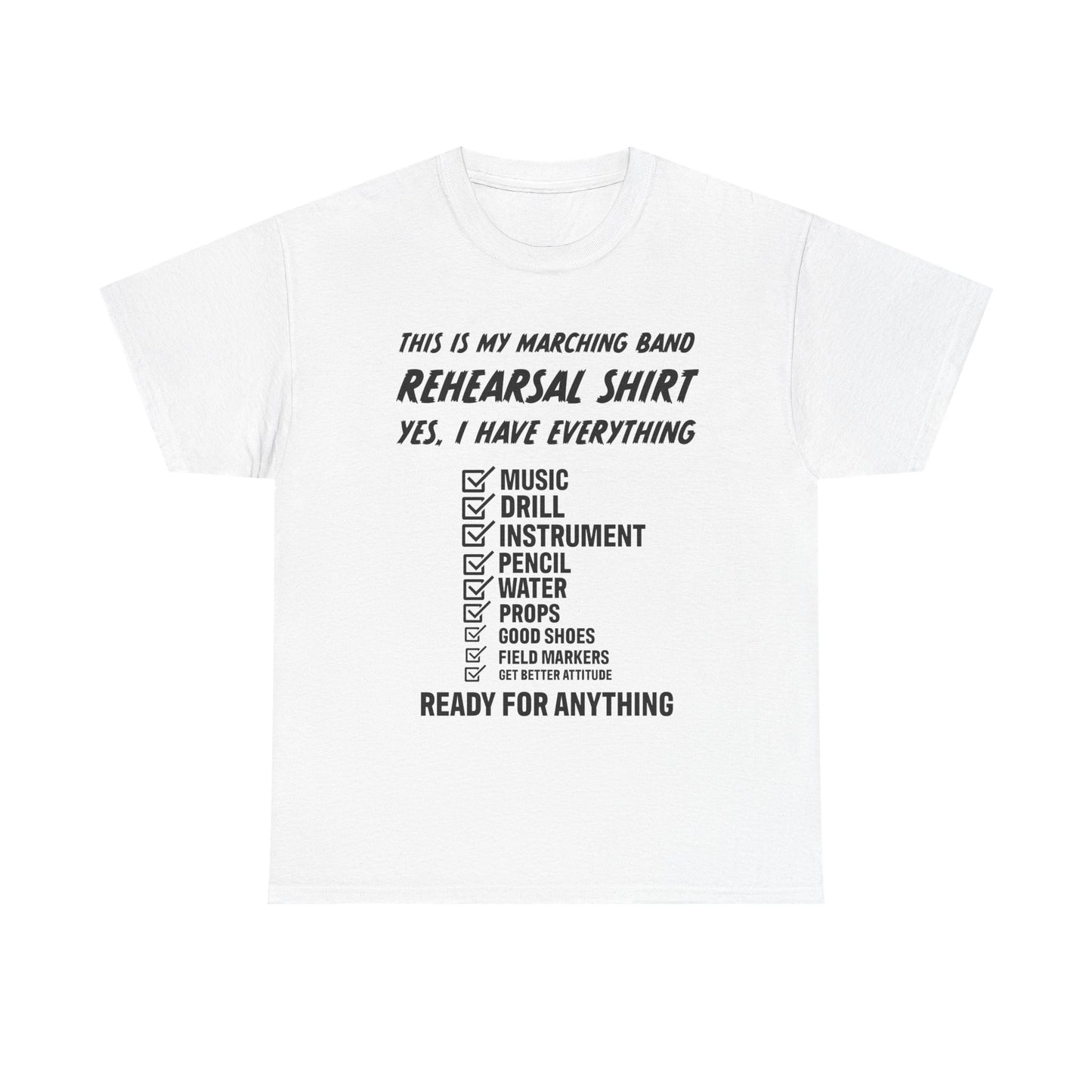 Rehearsal Checklist Tee — Marching Band Essential (Unisex)
