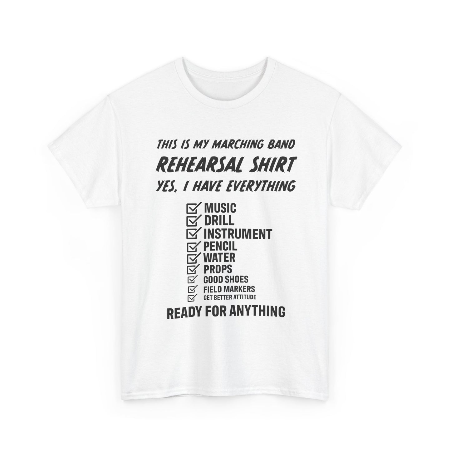 Rehearsal Checklist Tee — Marching Band Essential (Unisex)