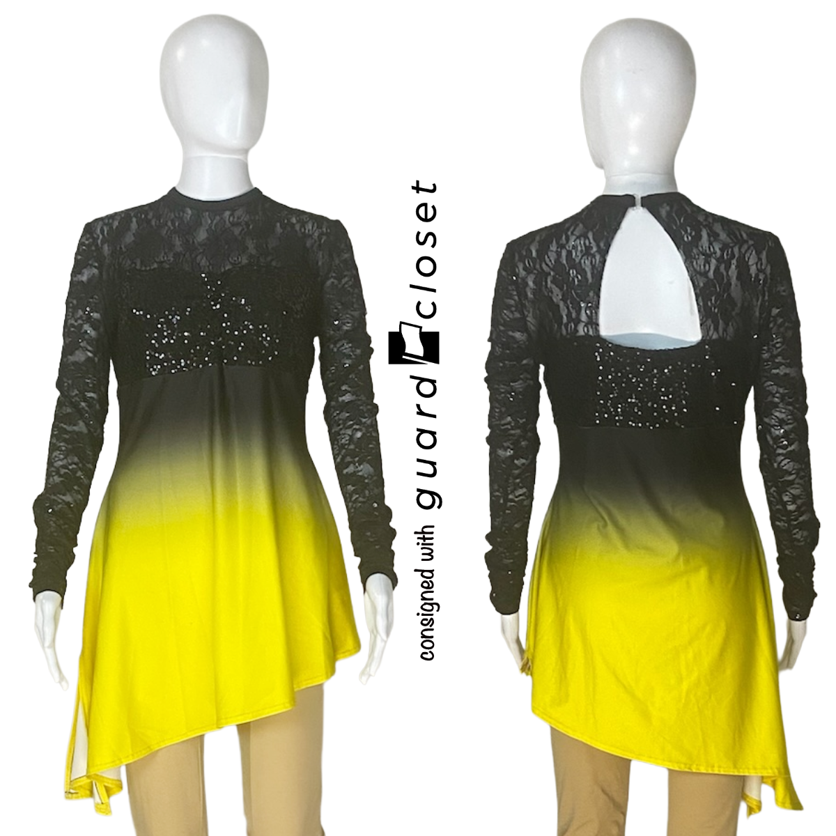 Black to Yellow Angled Skirt Long Sleeve Tunics | guardcloset | Set of 10