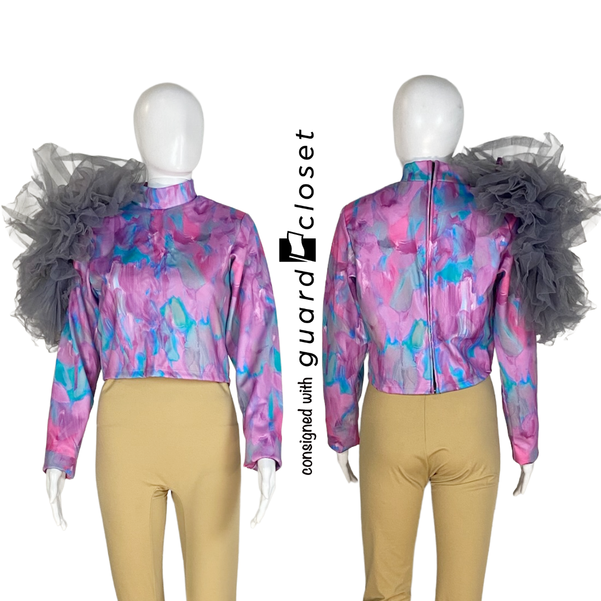 92 Purple Pink Dust Bunny Performance Tops with Removable Shoulder Dust Puffs by Dance Sophisticates