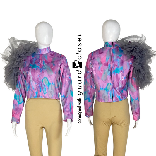 92 Purple Pink Dust Bunny Performance Tops with Removable Shoulder Dust Puffs by Dance Sophisticates