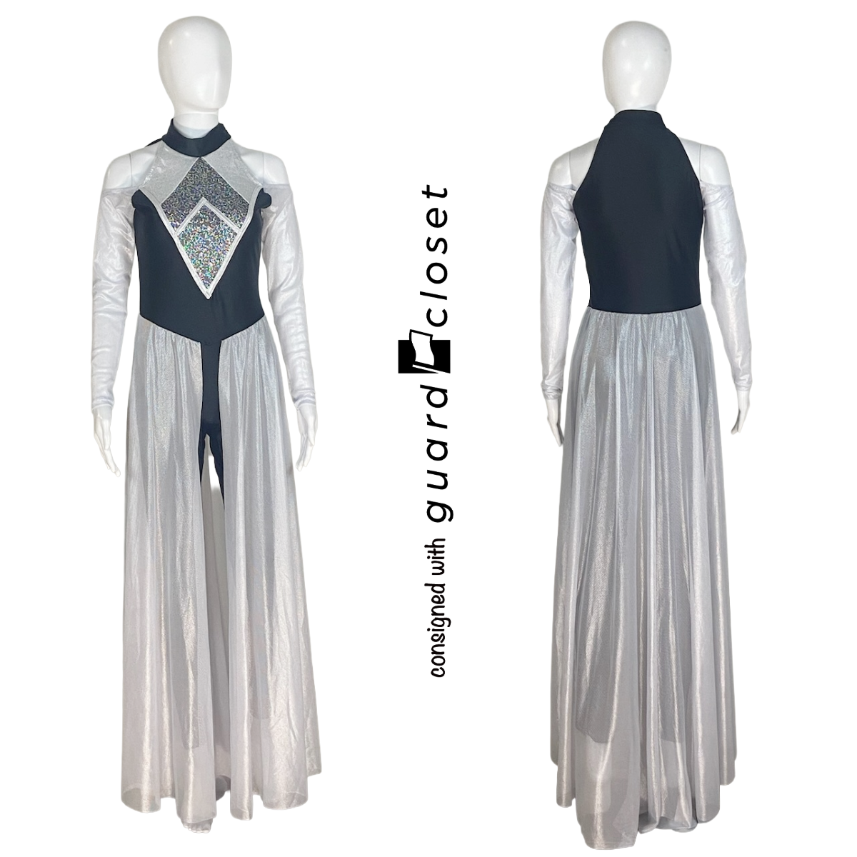 12 Black Silver Long Sleeve Skirted Unitards by Creative Costuming & Designs