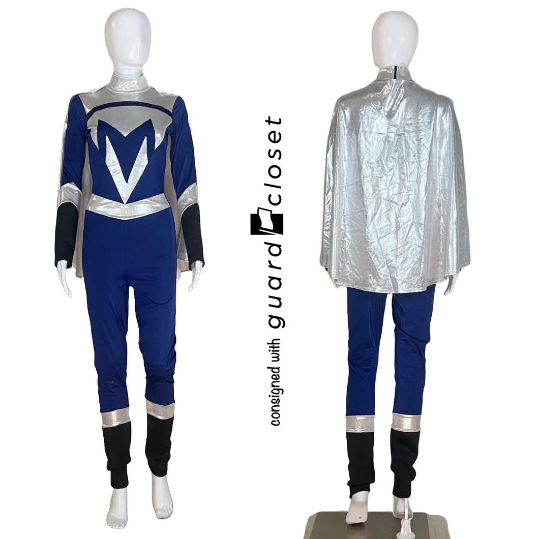 16 Blue Silver Superhero Unitards with Detachable Silver Capes by Georgie Girl