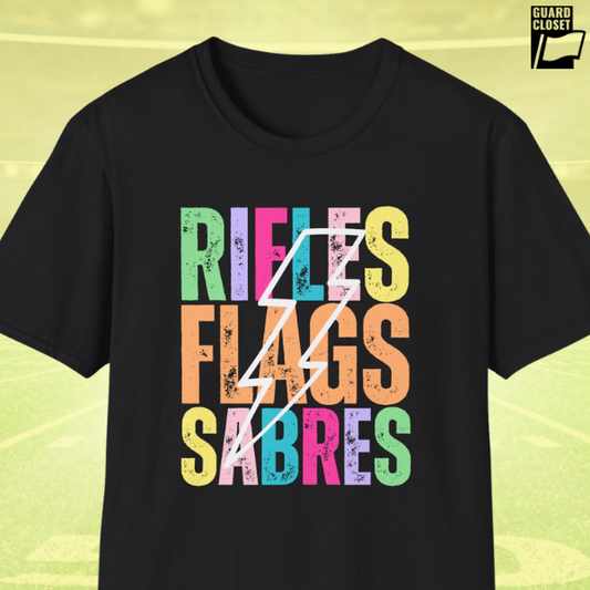 Starting Line Design Co - Colorful Lightning Bolt Flags Rifles Sabres Tee
