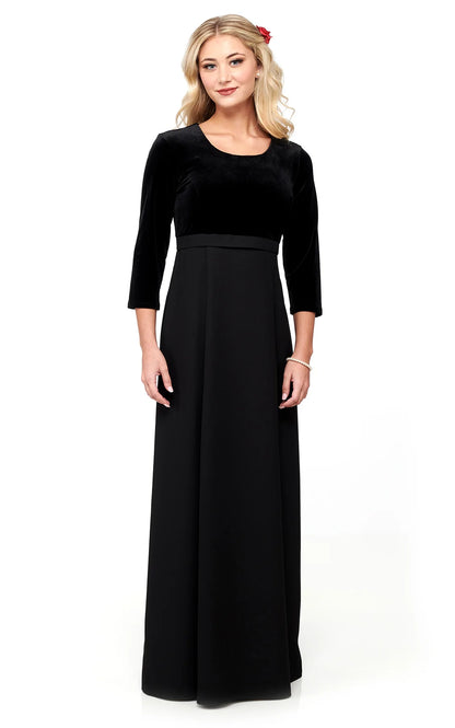 DEVYN (Style #2504) - Scoop Neck, 3/4 Sleeve Velvet Bodice w/ Crepe Skirt