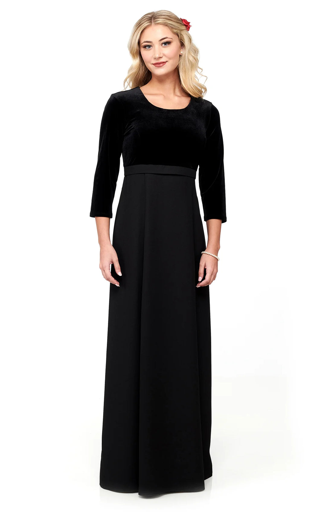 DEVYN (Style #2504) - Scoop Neck, 3/4 Sleeve Velvet Bodice w/ Crepe Skirt
