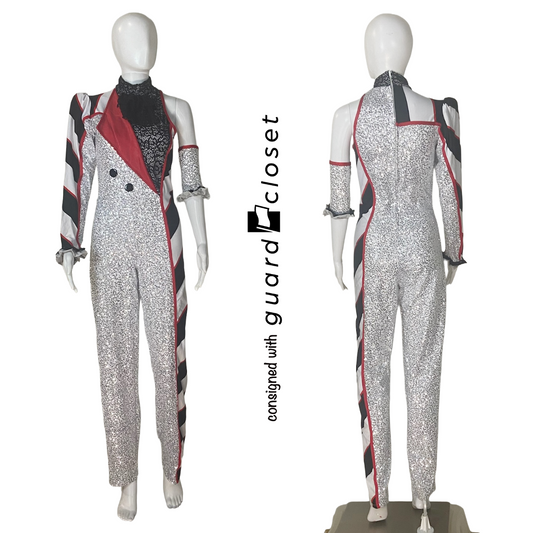 47 Silver Red Black One Sleeve Unitards by Dance Sophisticates
